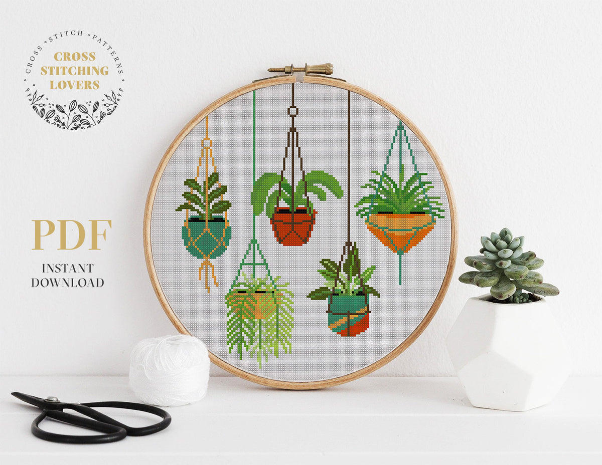 HANGING PLANT CACTUS LOVER CROSS STITCH KIT FOR BEGINNERS PATTERN